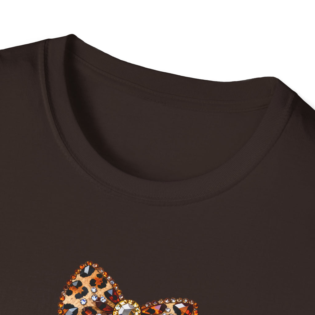 Cute Glitter Halloween Ghost T-Shirt — Leopard Bow, Pumpkin & Pumpkin Spice Coffee Design