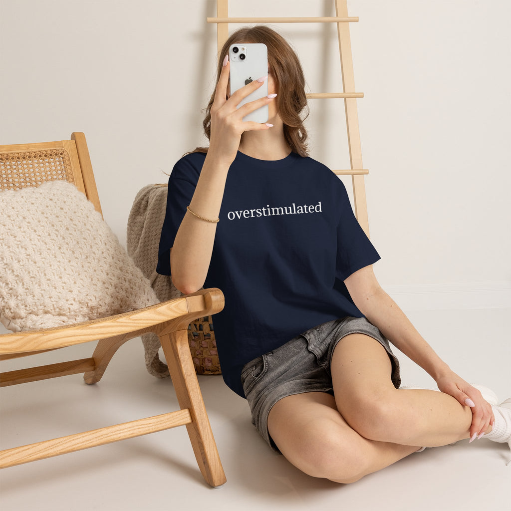 Overstimulated Tee — Minimalist Black Graphic T-Shirt