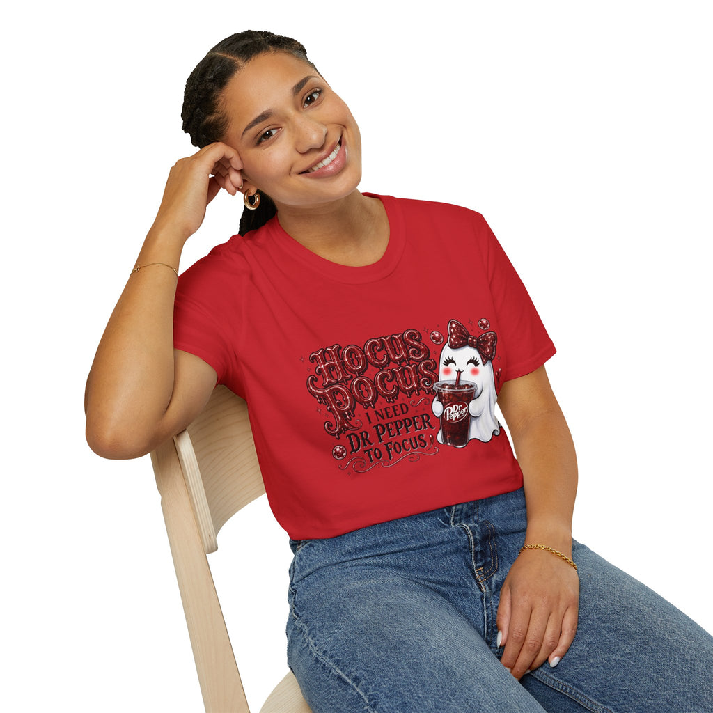 Hocus Pocus Ghost Tee — “I Need Dr Pepper to Focus” Halloween T-Shirt