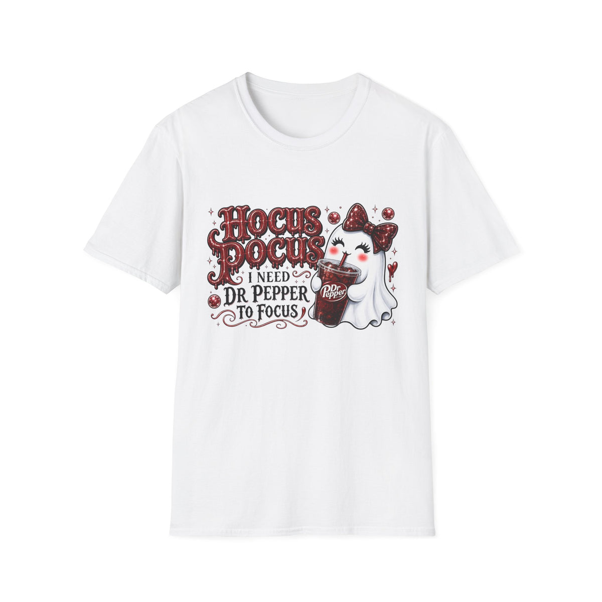 Hocus Pocus Ghost Tee — “I Need Dr Pepper to Focus” Halloween T-Shirt