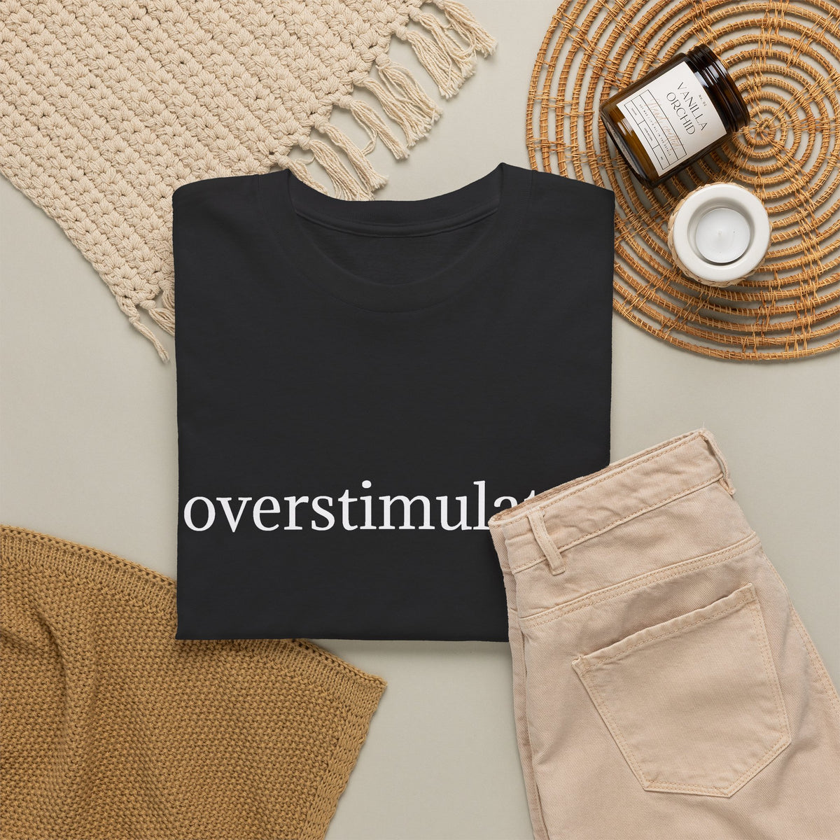 Overstimulated Tee — Minimalist Black Graphic T-Shirt