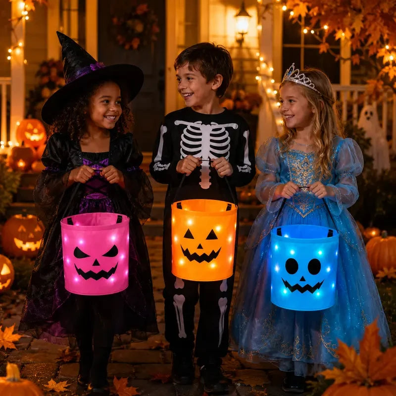 Spooky LED Pumpkin Candy Bucket Set