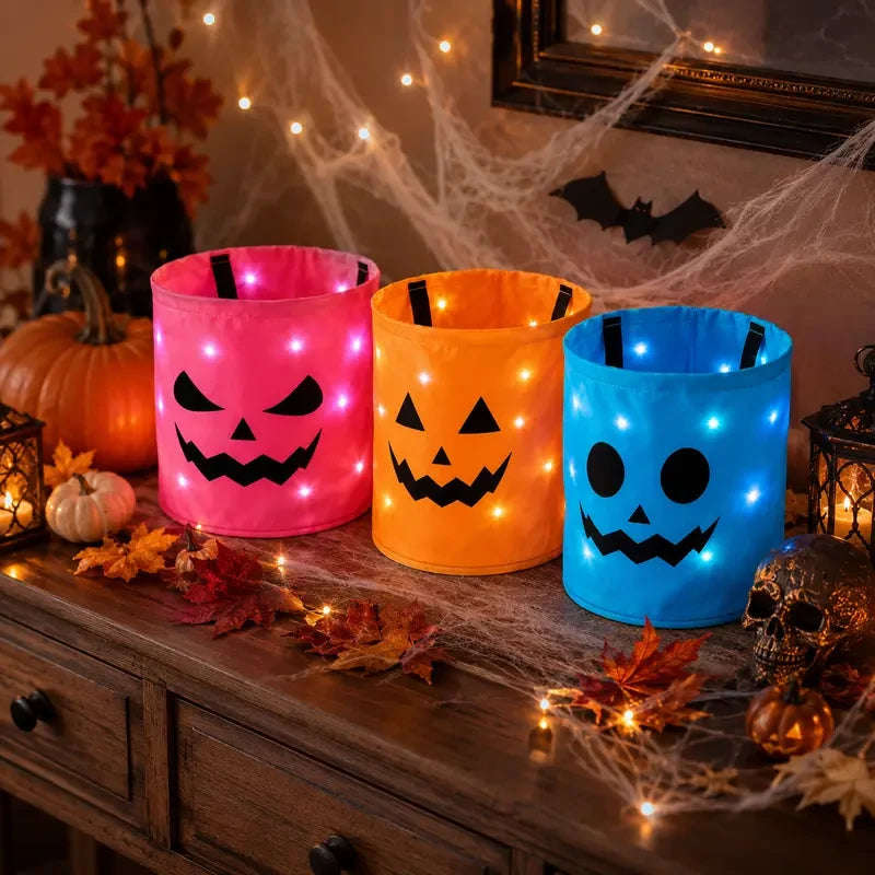 Spooky LED Pumpkin Candy Bucket Set