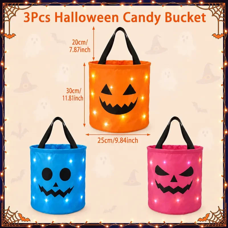 Spooky LED Pumpkin Candy Bucket Set