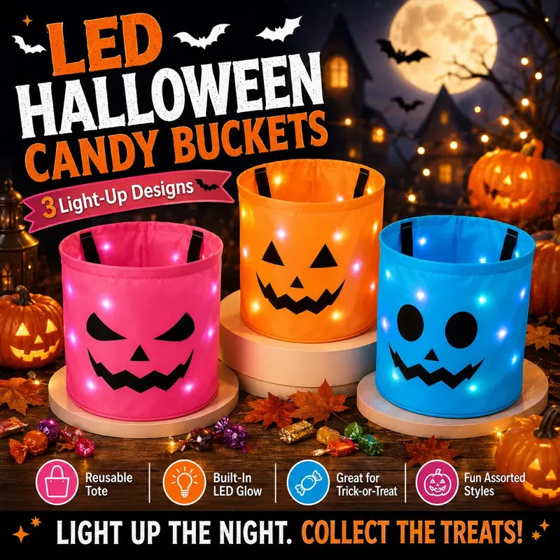 Spooky LED Pumpkin Candy Bucket Set
