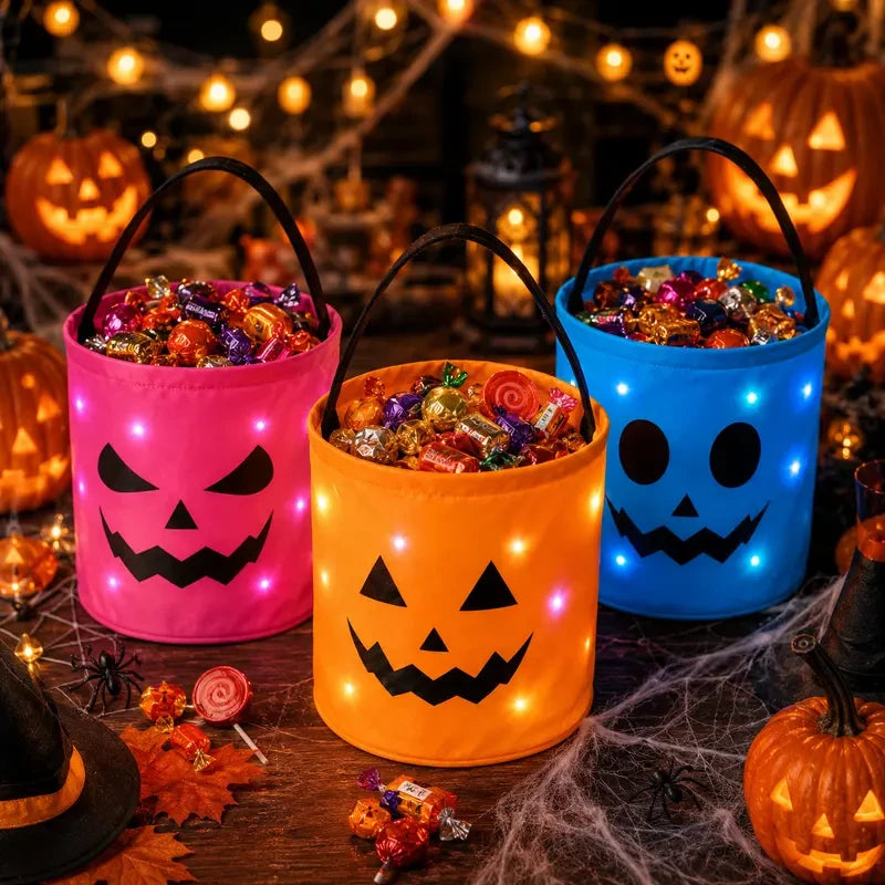Spooky LED Pumpkin Candy Bucket Set