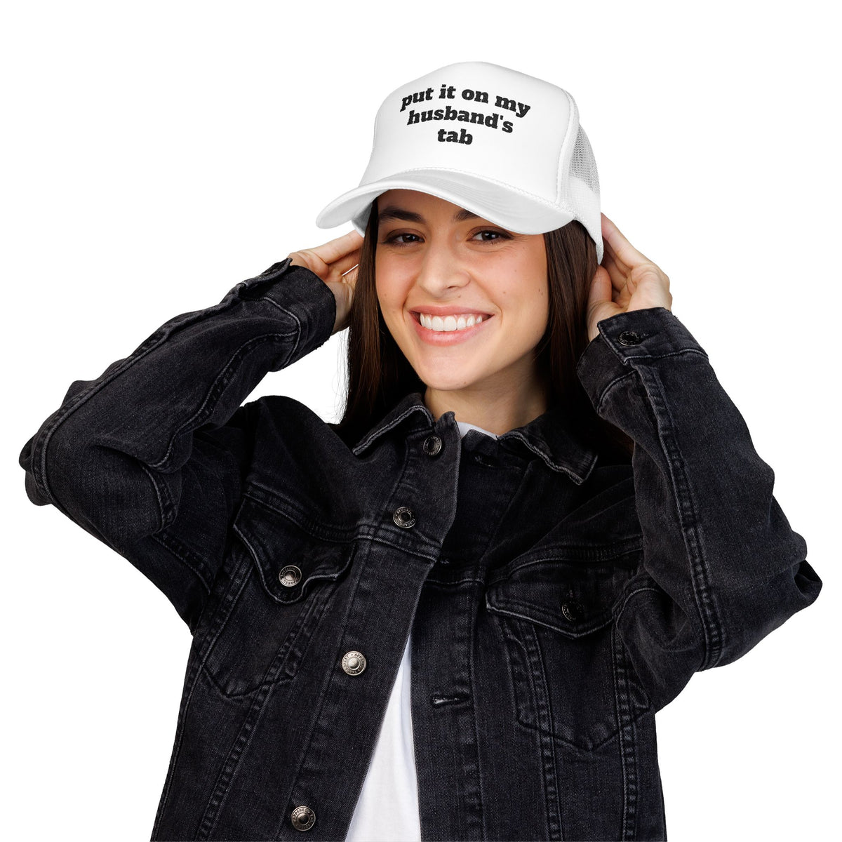 Put It On My Husband’s Tab Embroidered Trucker Hat