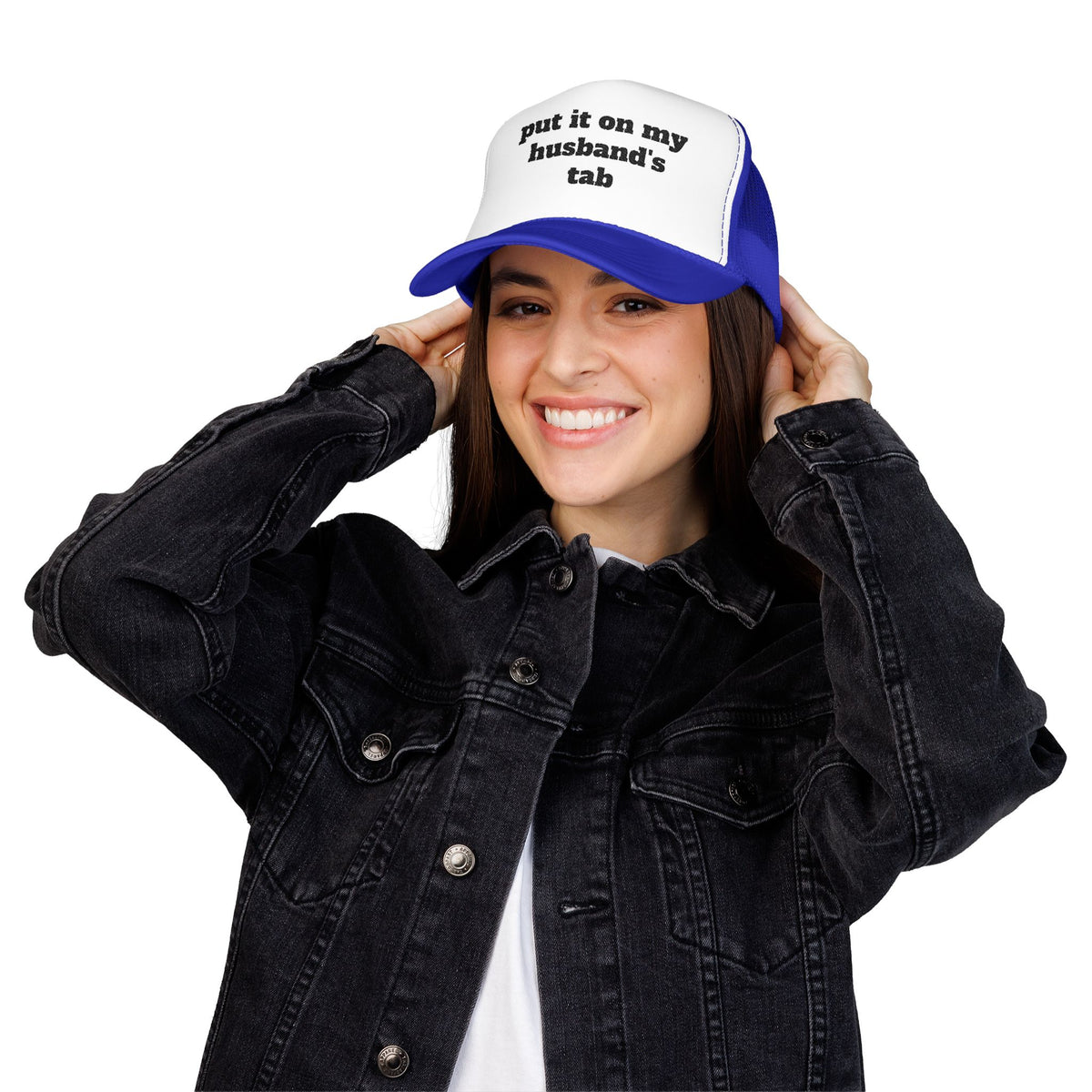 Put It On My Husband’s Tab Embroidered Trucker Hat