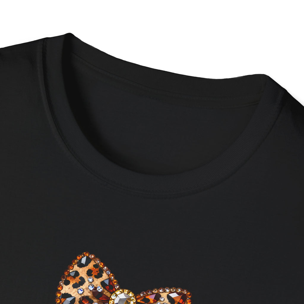 Cute Glitter Halloween Ghost T-Shirt — Leopard Bow, Pumpkin & Pumpkin Spice Coffee Design