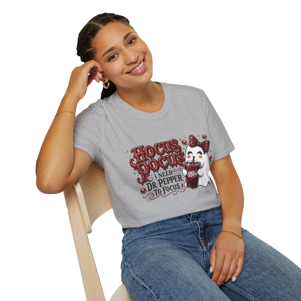 Hocus Pocus Ghost Tee — “I Need Dr Pepper to Focus” Halloween T-Shirt