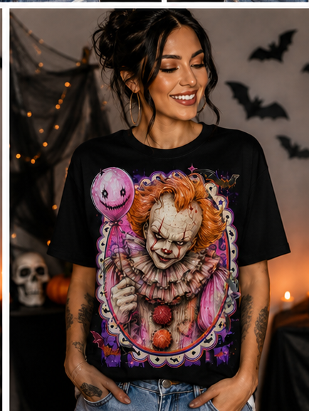 Pretty Scary Pink Balloon Horror Halloween Graphic Tee